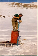 Peter Adams drilling in Axel Heiberg