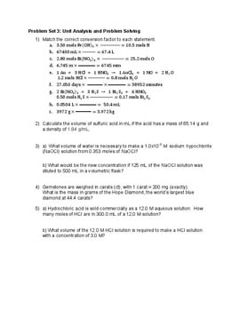 Chemical Problem Solving Strategy problem set