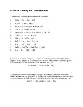 Working with Chemical Equations problem set