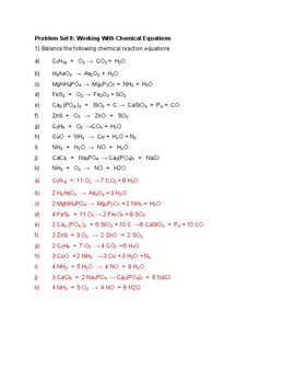 Working with Chemical Equations problem set solutions
