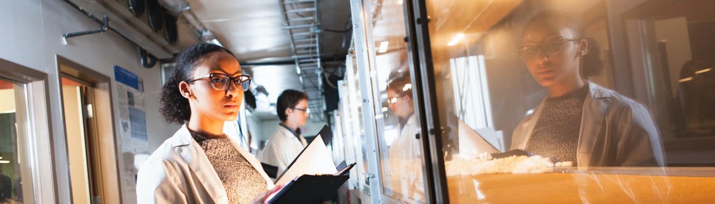 A researcher studying in a lab