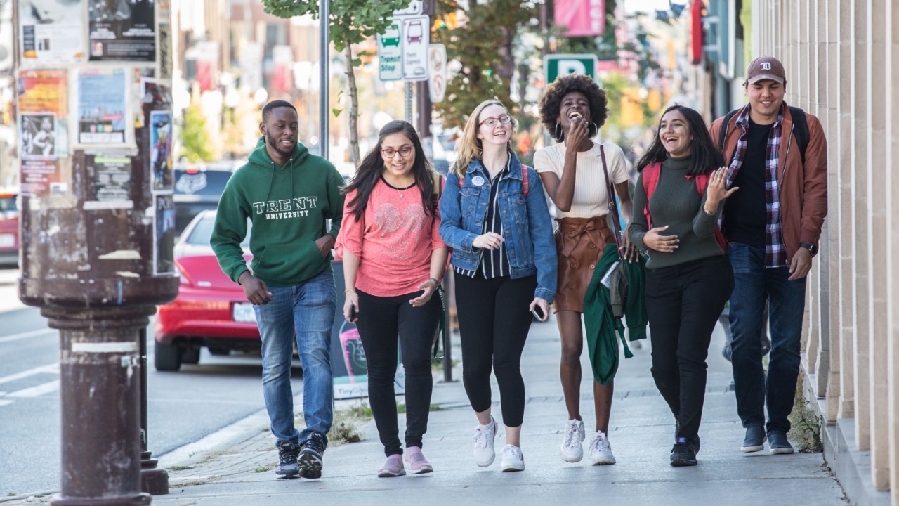 Students walking in downtown Peterborough