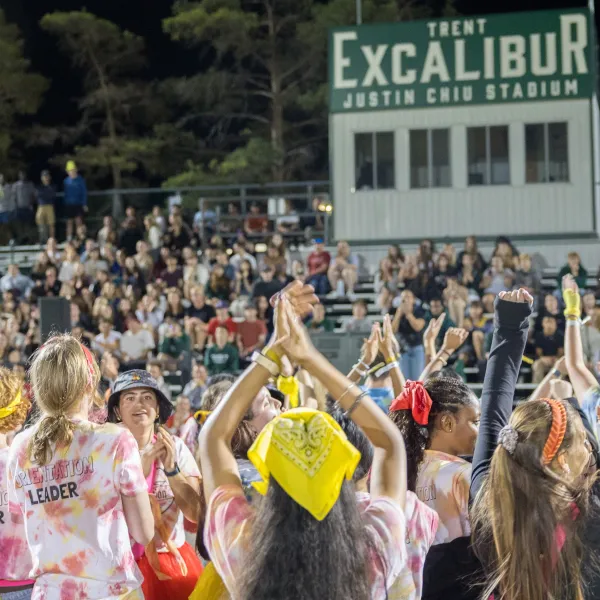 Orientation Leaders cheering during Fall Orientation Week