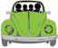 Green car with people carpooling inside