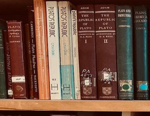 Philosophy books on a shelf.