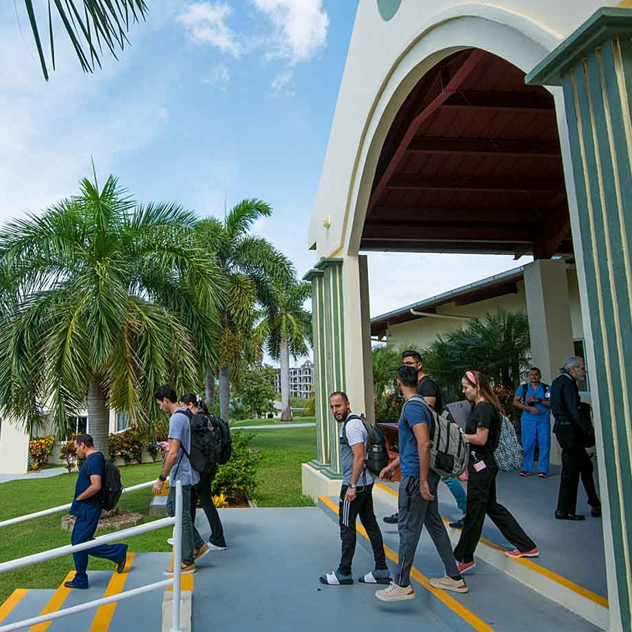 Students walking at the University of Medicine and Health Sciences (St. Kitts)
