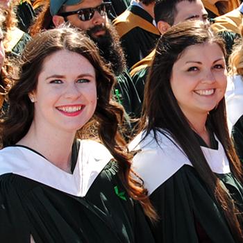 Close up of convocating students on the podium of Bata Library.