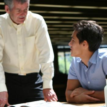 President Groarke speaking to a student