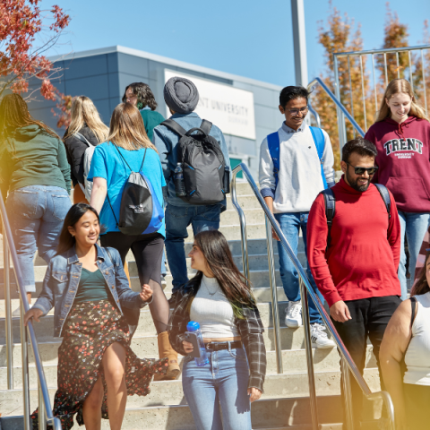 Students walking down stairs
