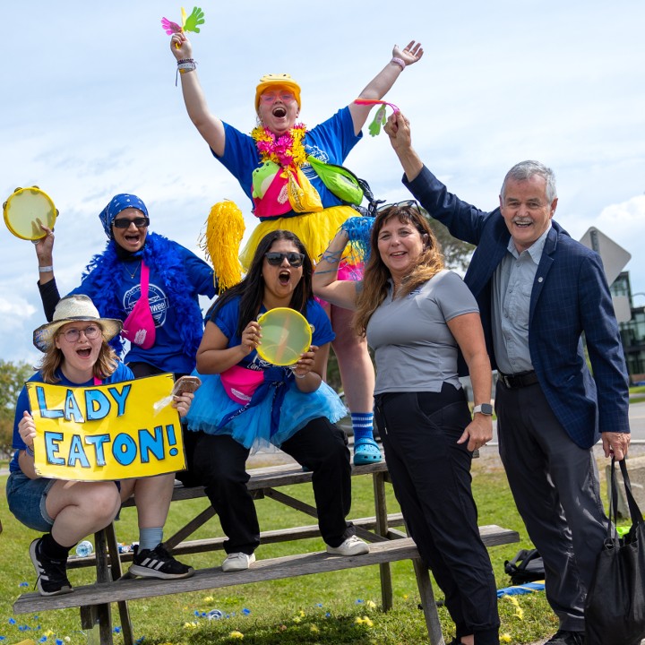 Leo celebrating with Lady Eaton College students