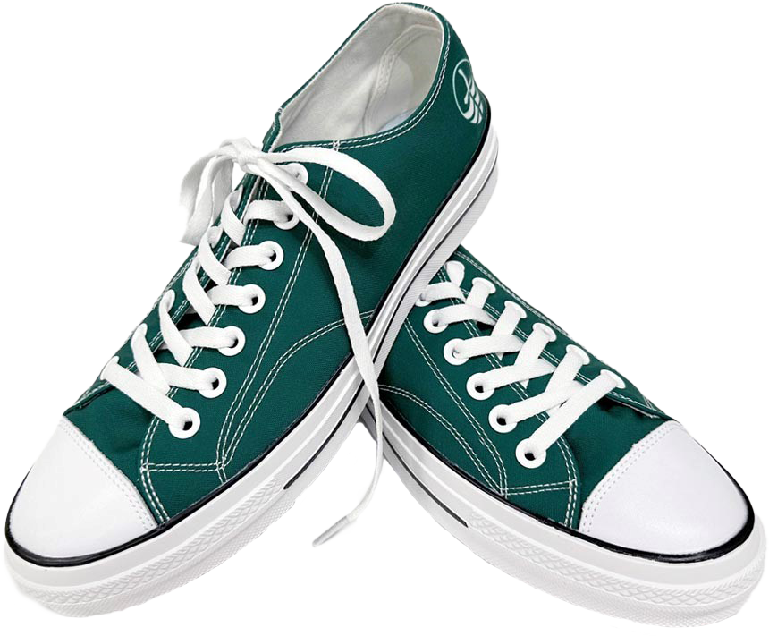 Photo of green converse-like sneakers with trent's logo on the heel