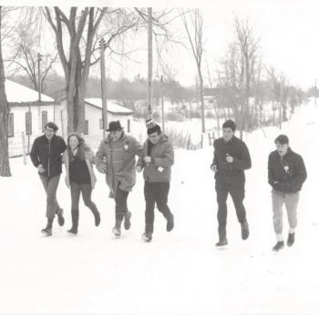 THB Symons walking in a group in winter.