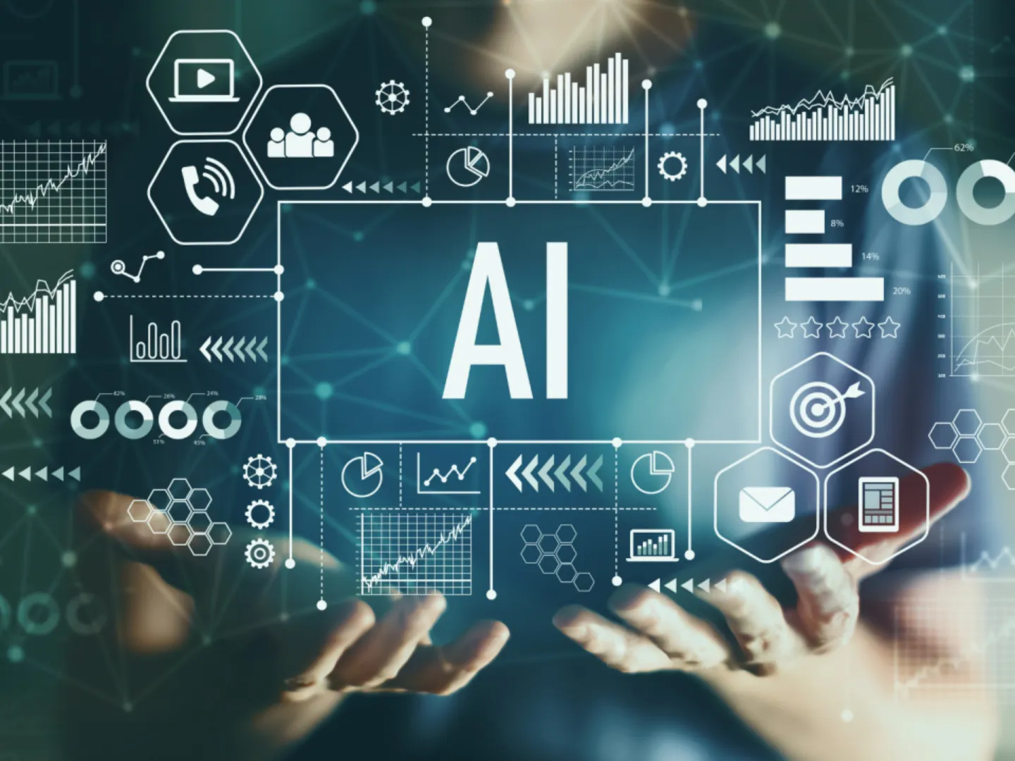 Digital interface of AI and technically being held by a person