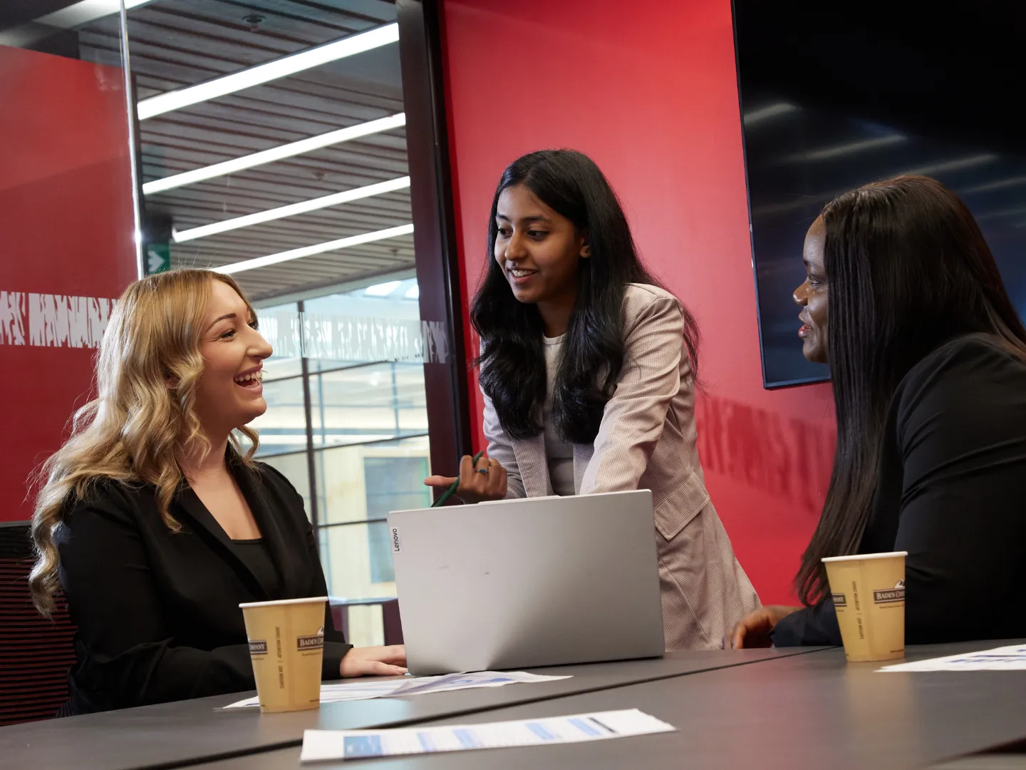 Students talking in business meeting