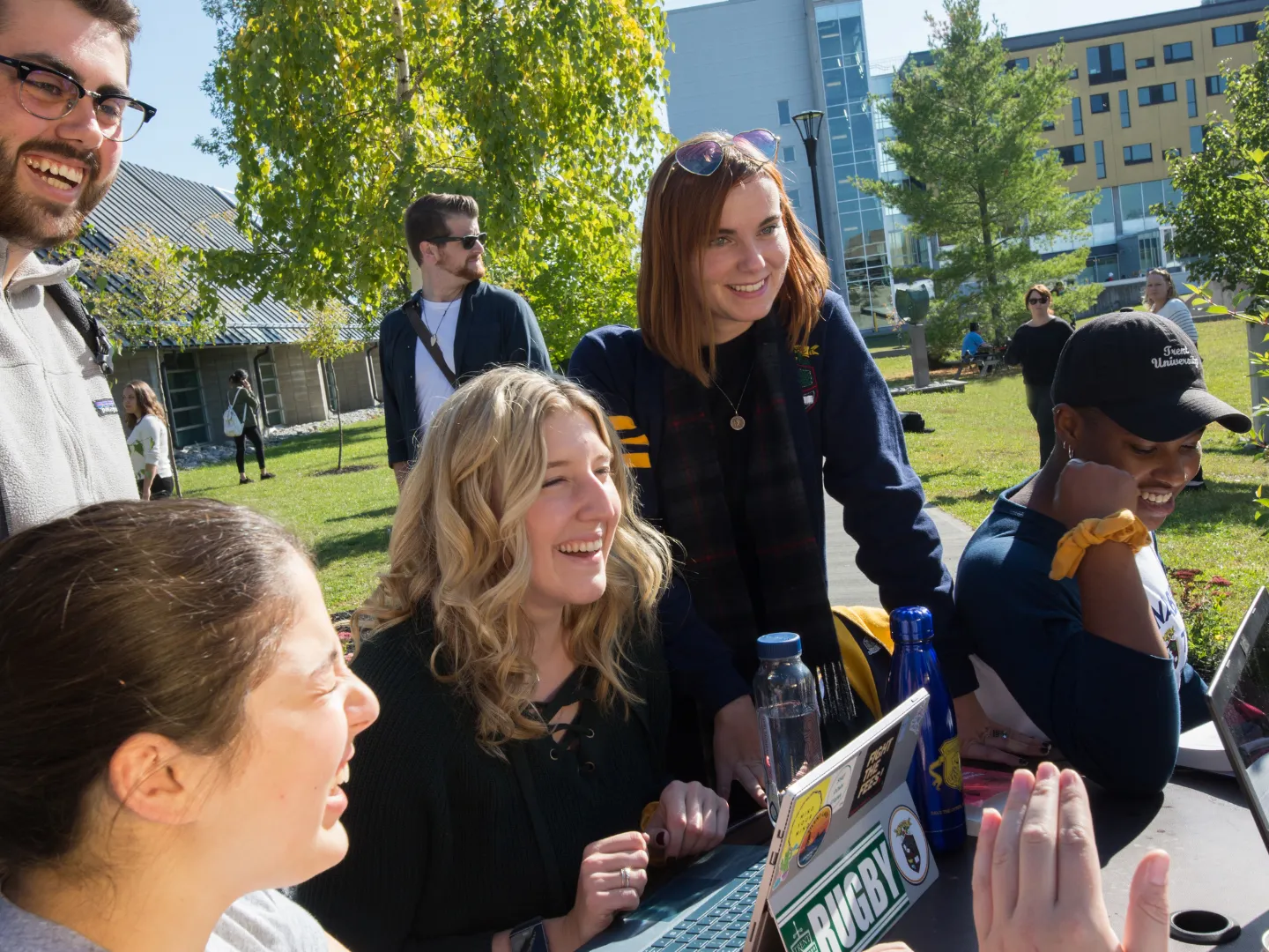 Students studying outside.