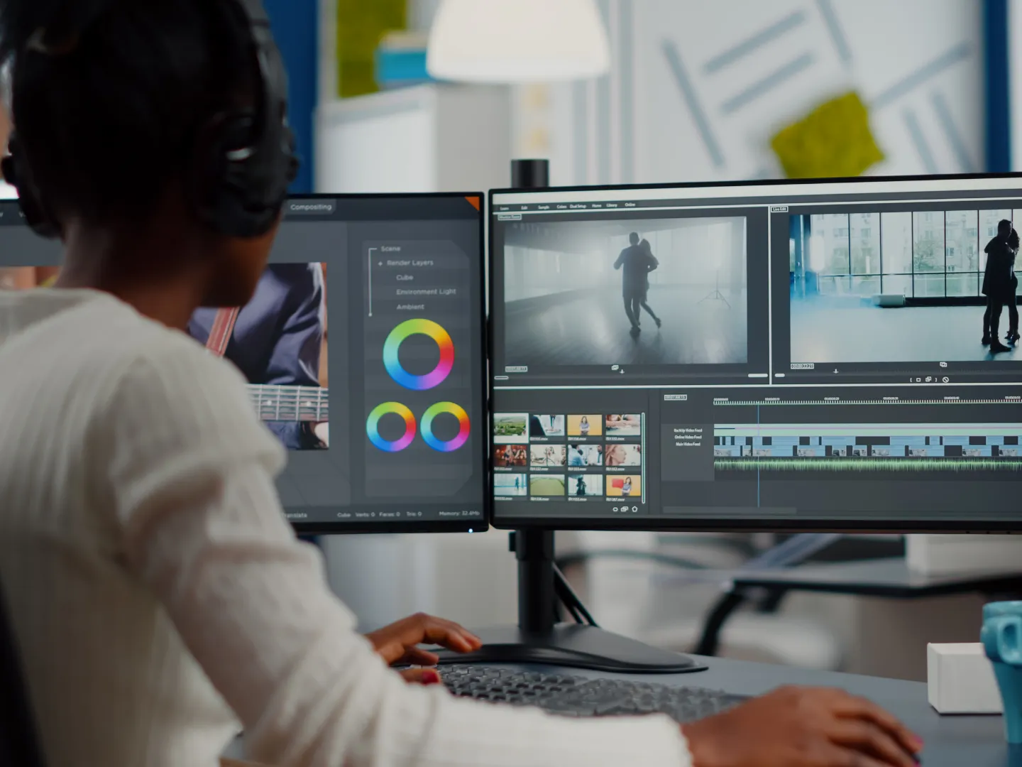 Person working on computer editing a video.
