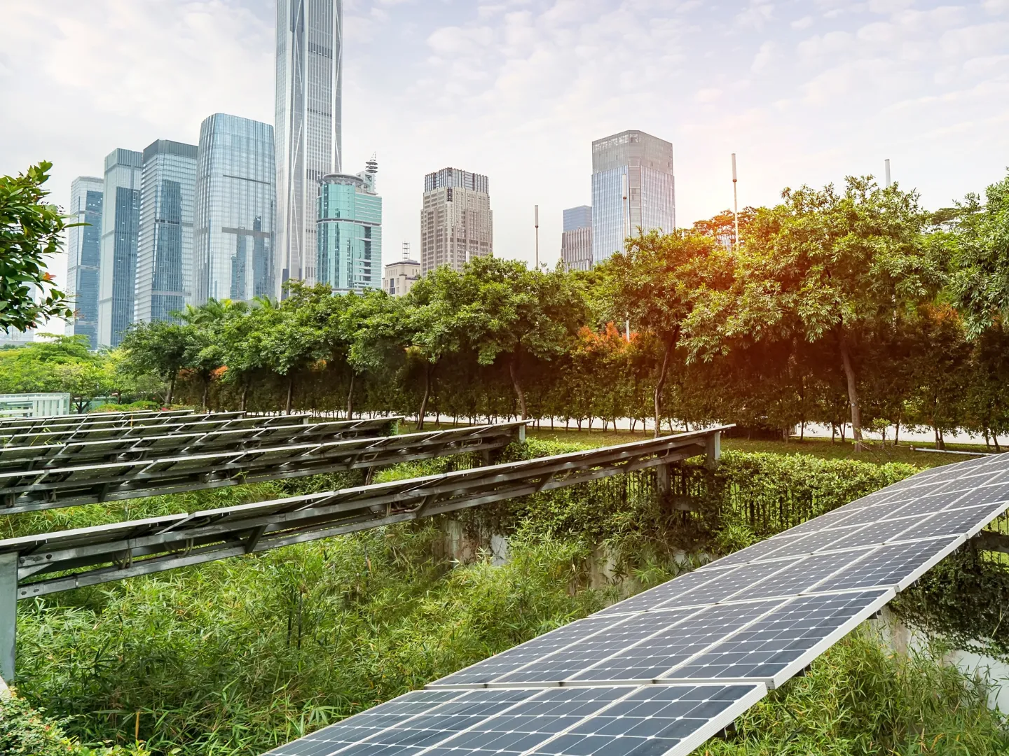 City with solar pannels.
