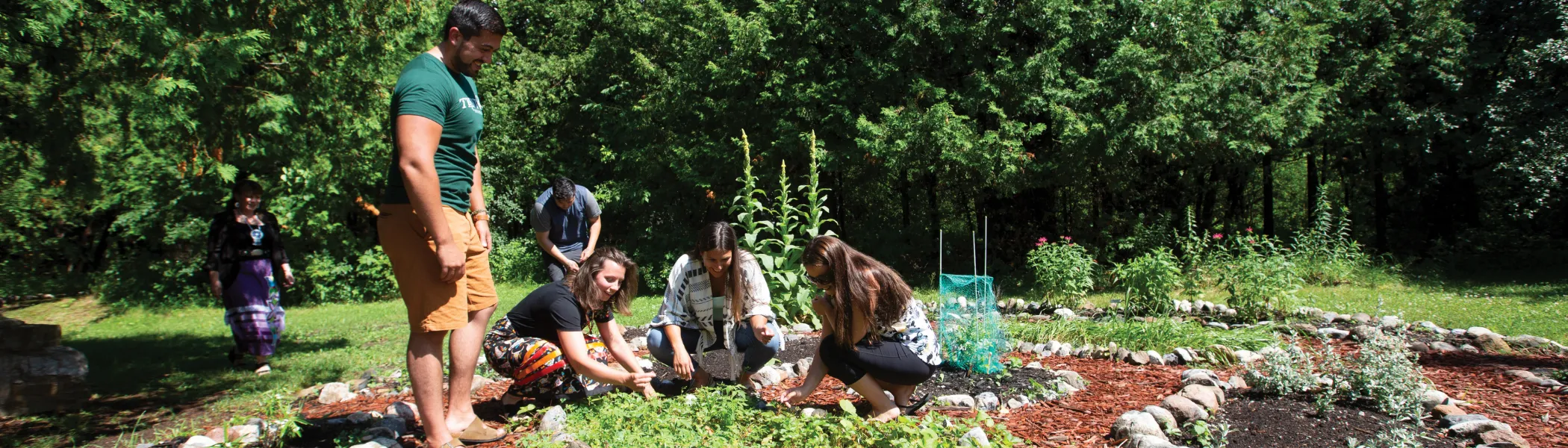 Trent University staff and students, doing on the land learning, at the medicine garden.