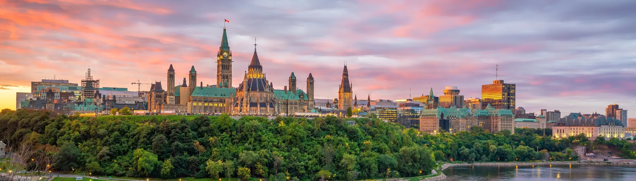 Canadian parliament building from a distance.