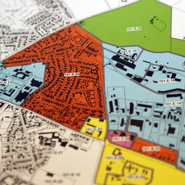 City planning map with sections outlined.