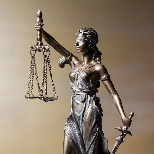 Close up of lady justice statue.