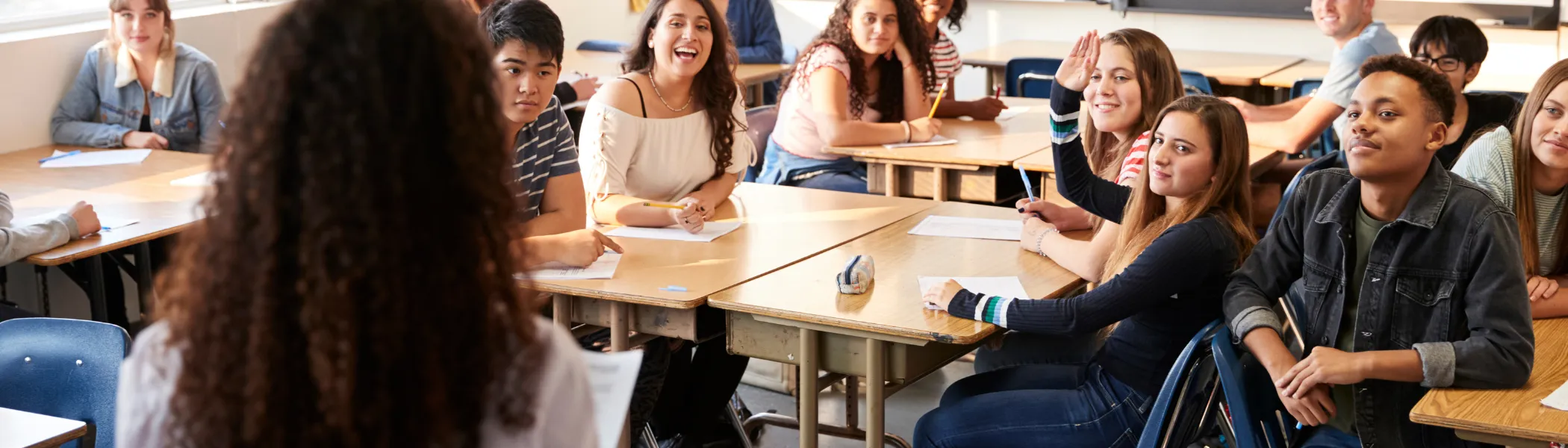 The back of a teachers head, as they are speaking to class, Teaching a Lesson