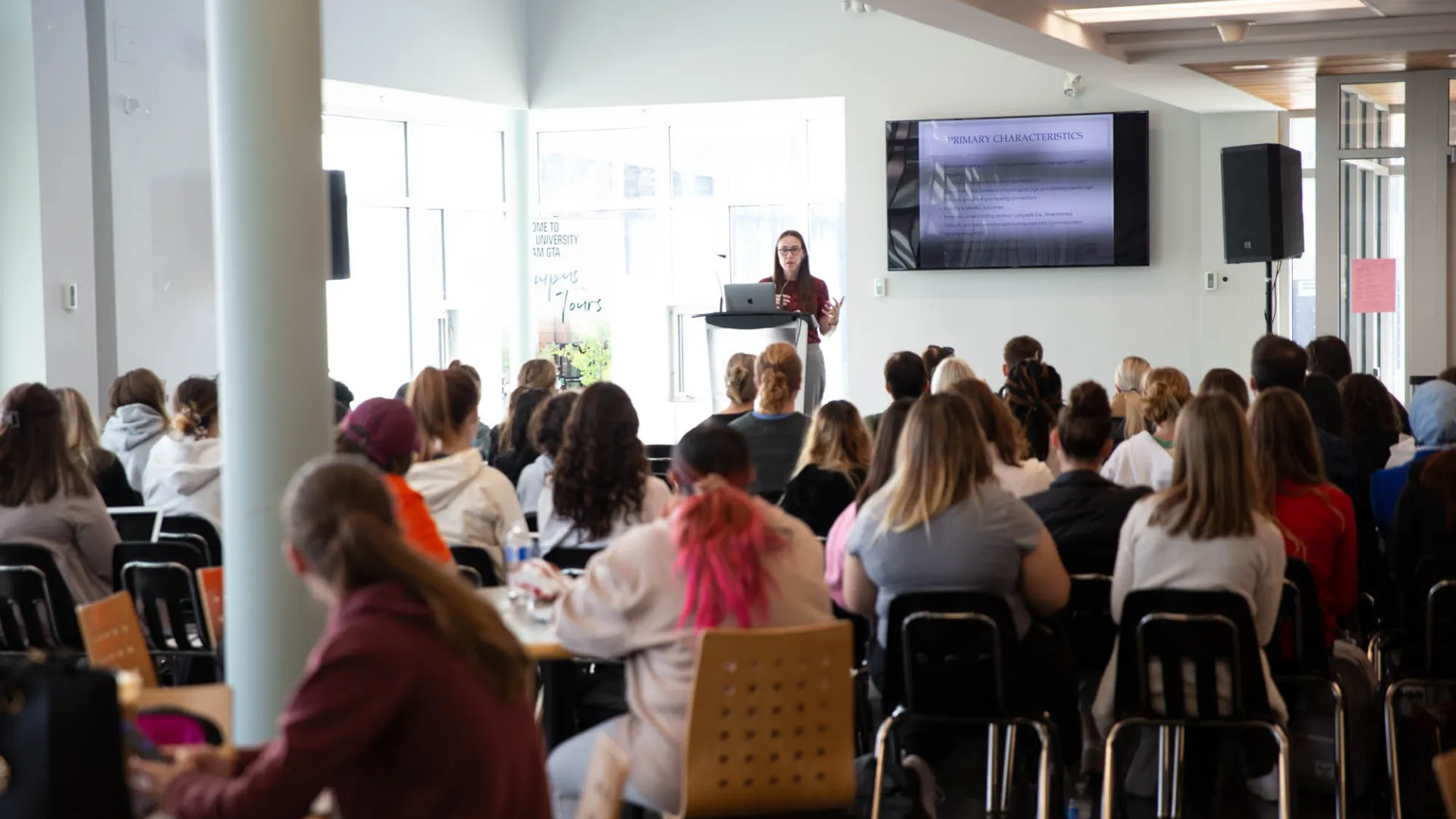 Trent students listen to a presentation at the Durham GTA campus