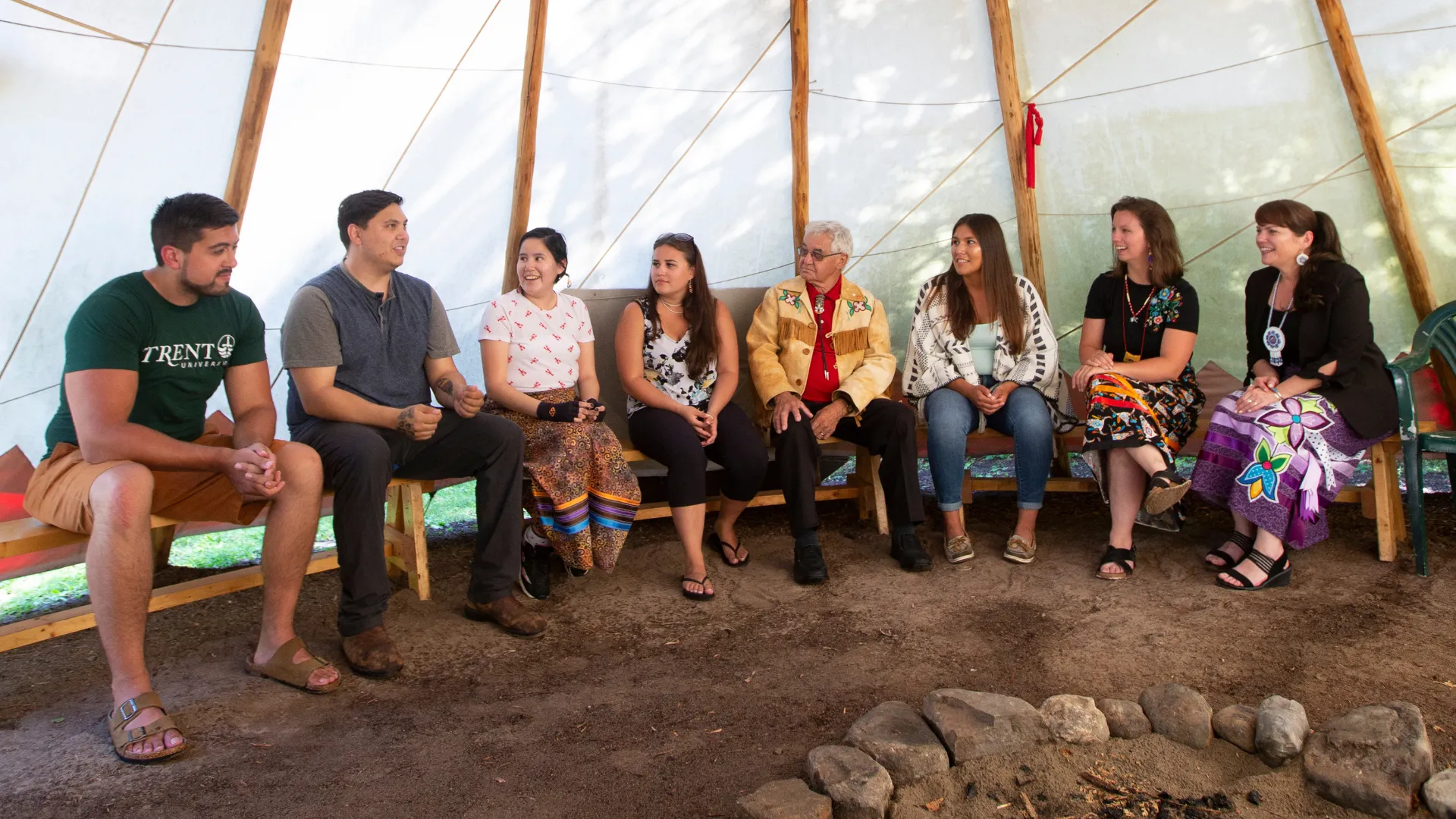 Trent students, staff, community members, and elders converse