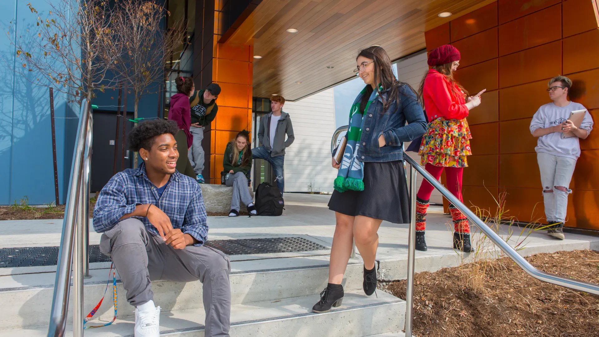 Trent students talk on the Trent Durham GTA campus
