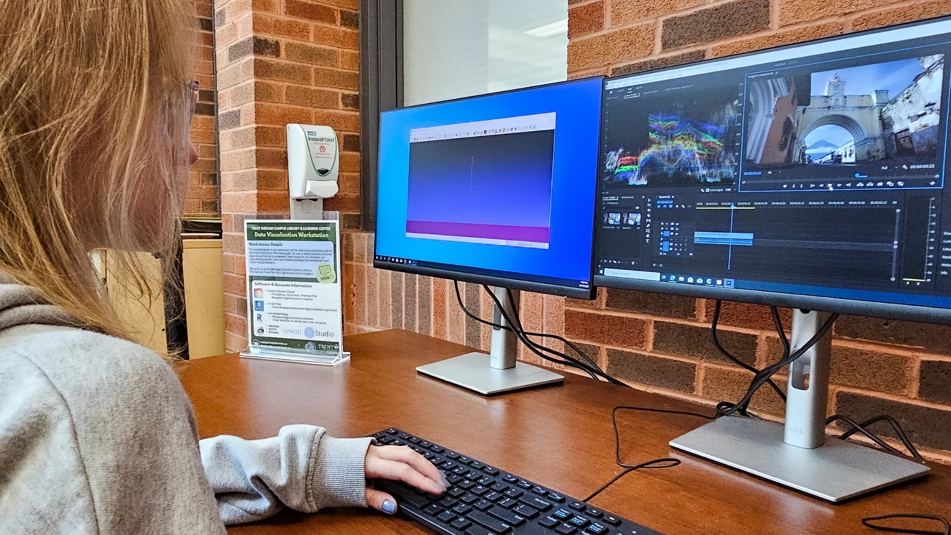 Trent students using editing software to create a visual media project