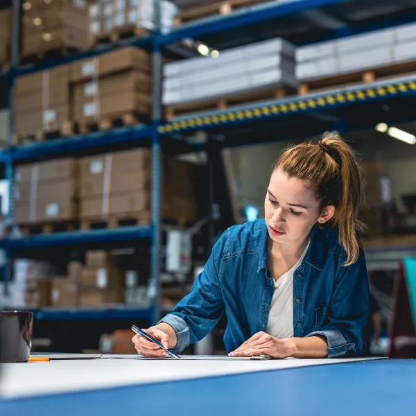 A woman working in a warehouse
