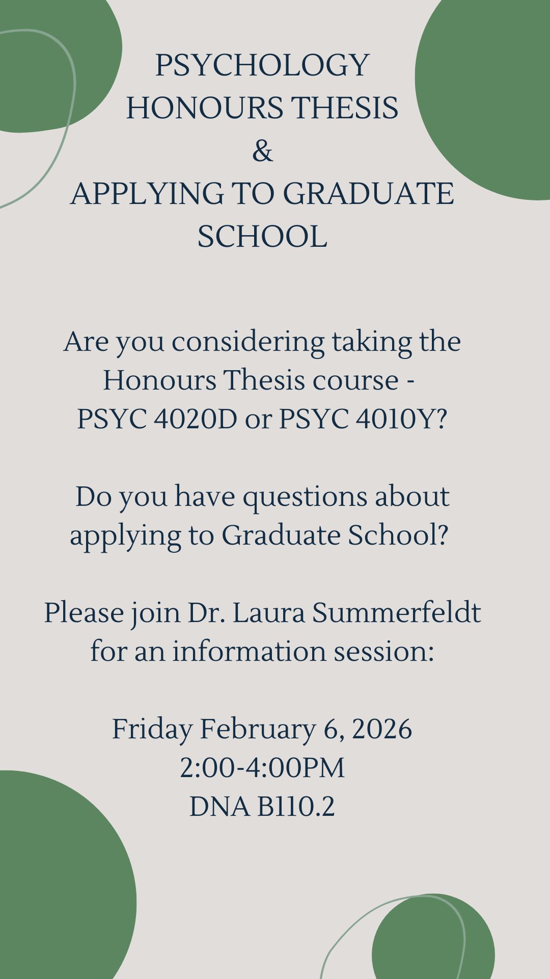 Honours Thesis presentation Feb 6, 2026 from 2-4PM DNA B110.2