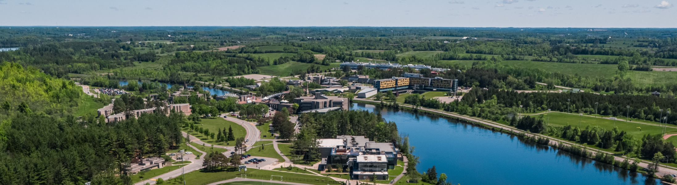 View of Otonabee river and campus from above