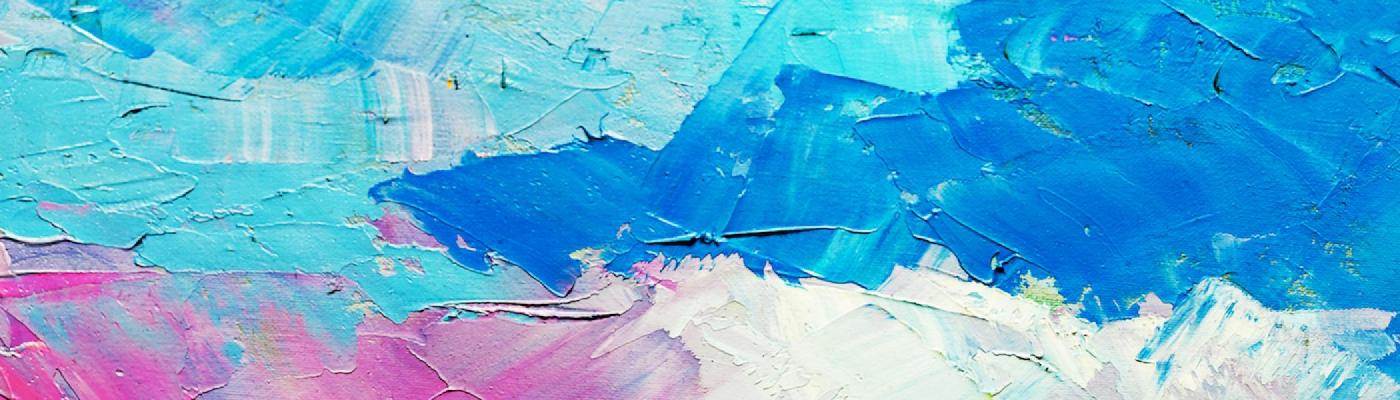 Pink, white, and blue abstract oil painting