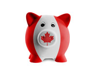 Piggy bank painted with Canada flag