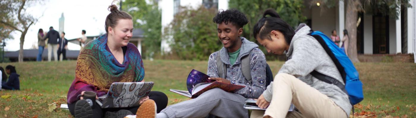 Group of students sitting on lawn