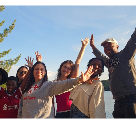 smiling students enjoying the sunny weather