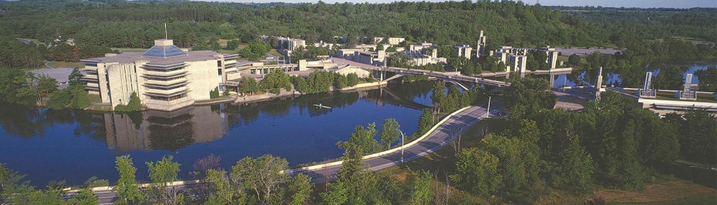 Aerial shot of Trent's West Bank and the Otonabee River