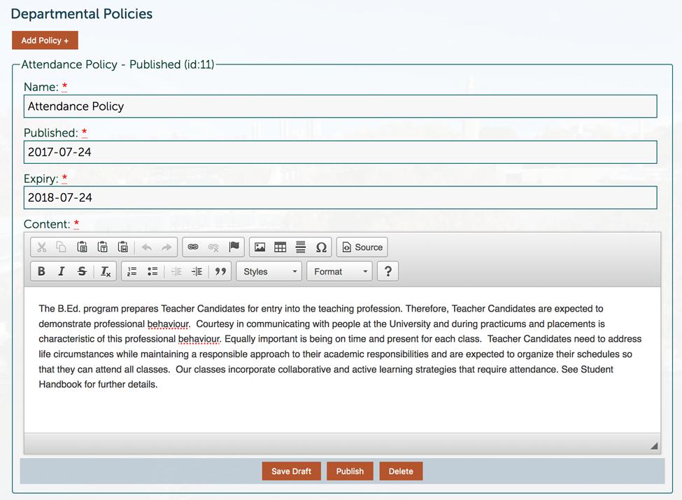 Departmental Policies