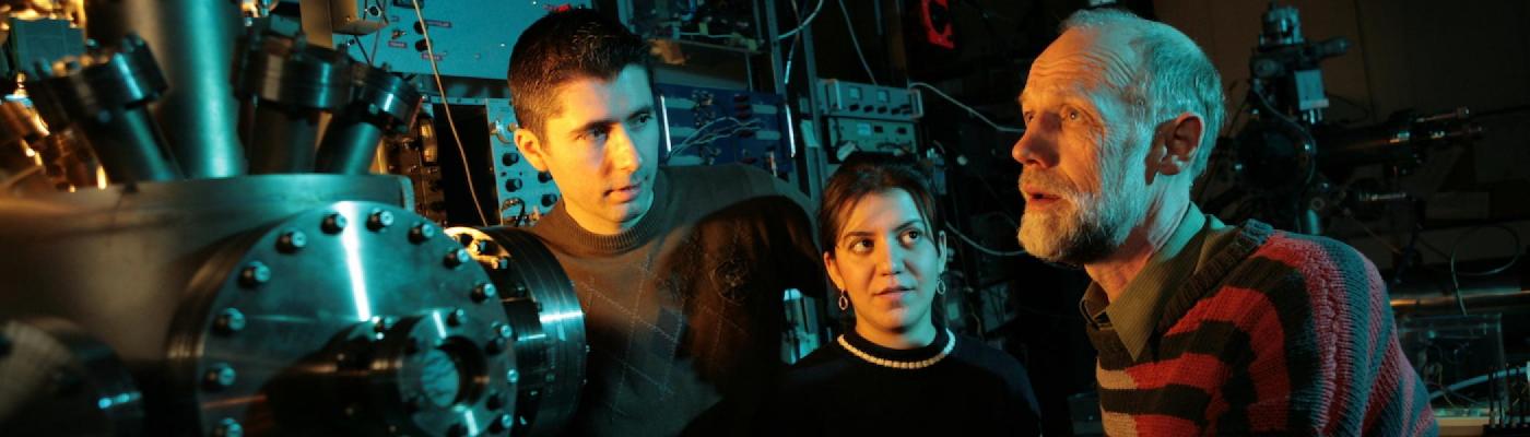 Al Slavin with two students