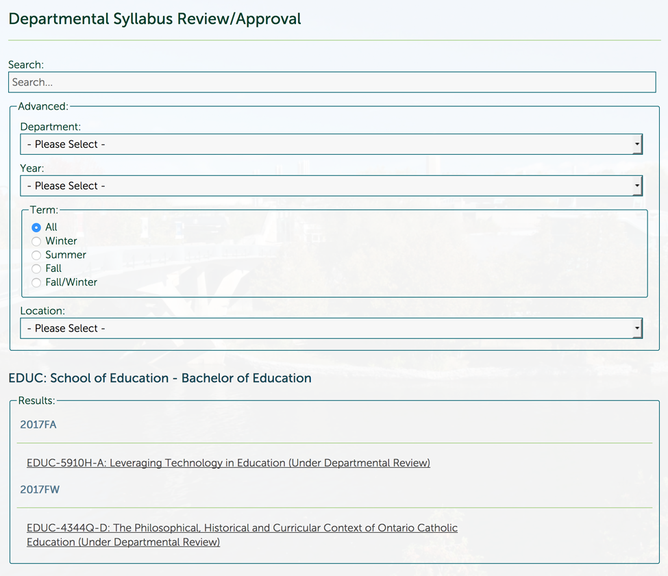 Department Approval Menu
