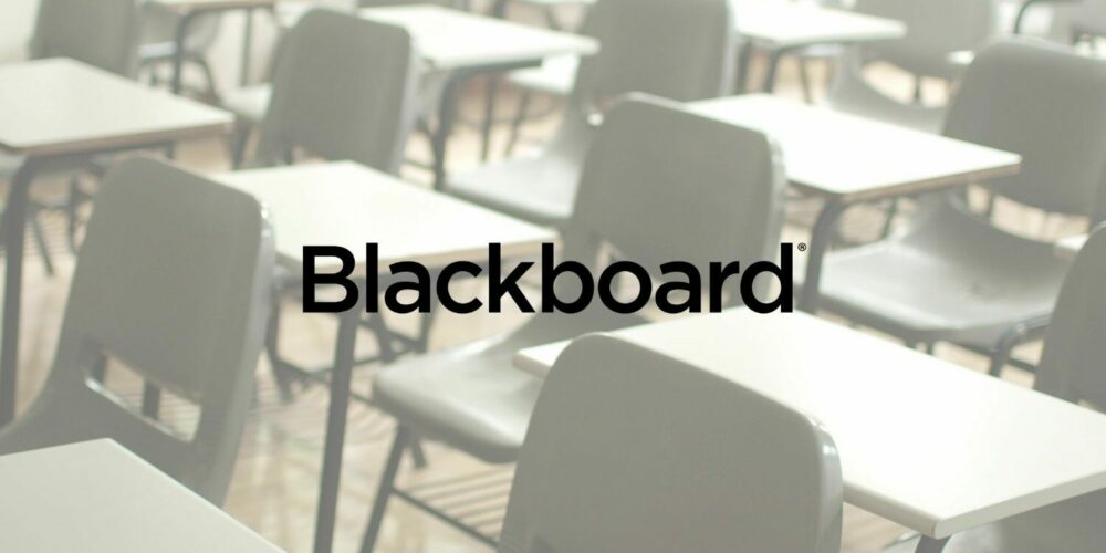 School desks in the background with "Blackboard" superimposed in the centre. 