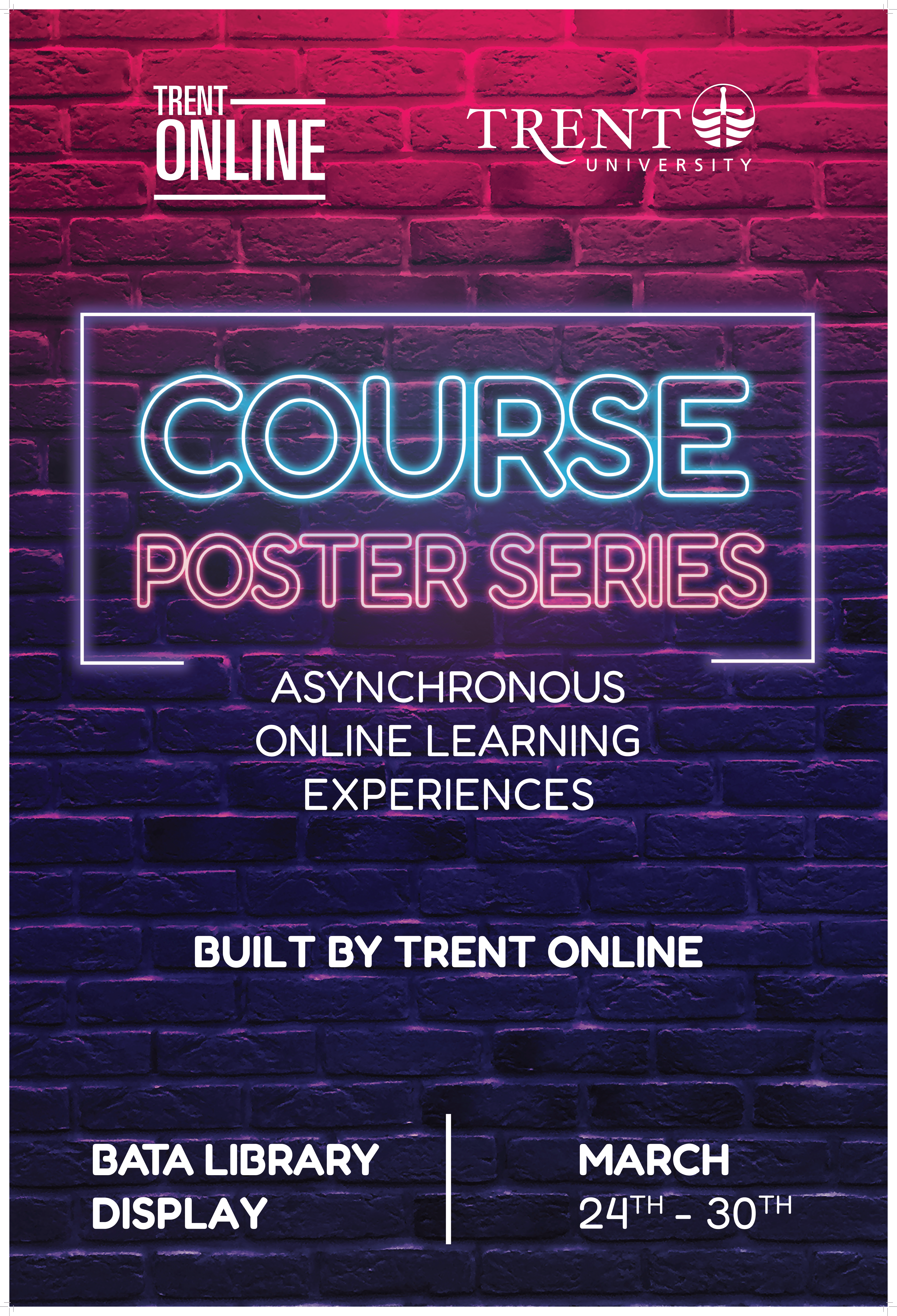 Course Poster Series graphic mimicking neon lights on a brick wall 