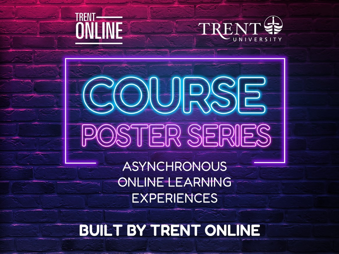 A brick wall with neon light styled wording Course Poster Series, Built by Trent Online