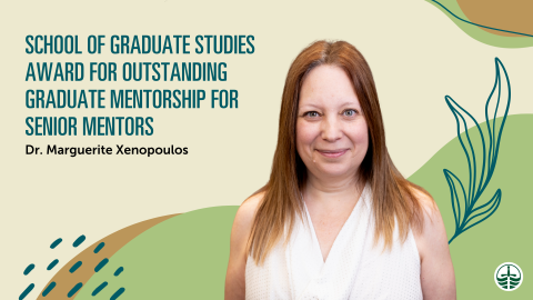 Marguerite Xenopoulos smiling on a poster for her award