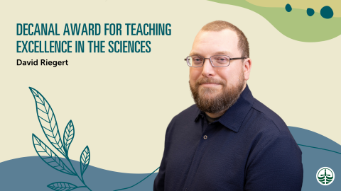 David Riegert smiling on a poster for his award