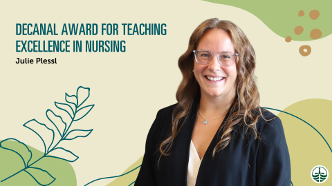 Julie Plessl smiling on a poster for her award