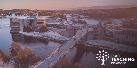 Faryon Bridge in winter with Trent Teaching Commons Logo