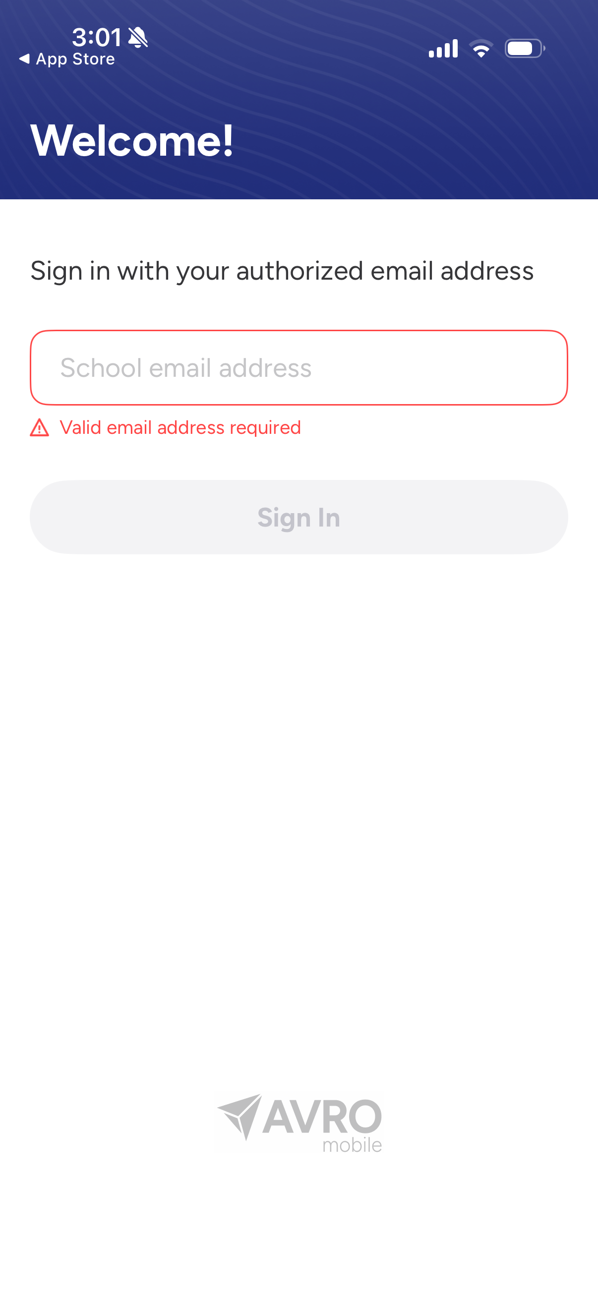 Avro App Log in