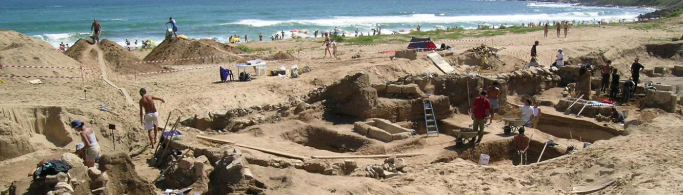 Trent archaeologists digging and researching a site next to the ocean 